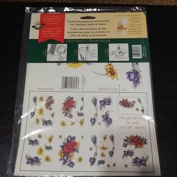 3 Vtg Hand Painted Flowers Decoupage Prints NEW - Picture 2 of 3